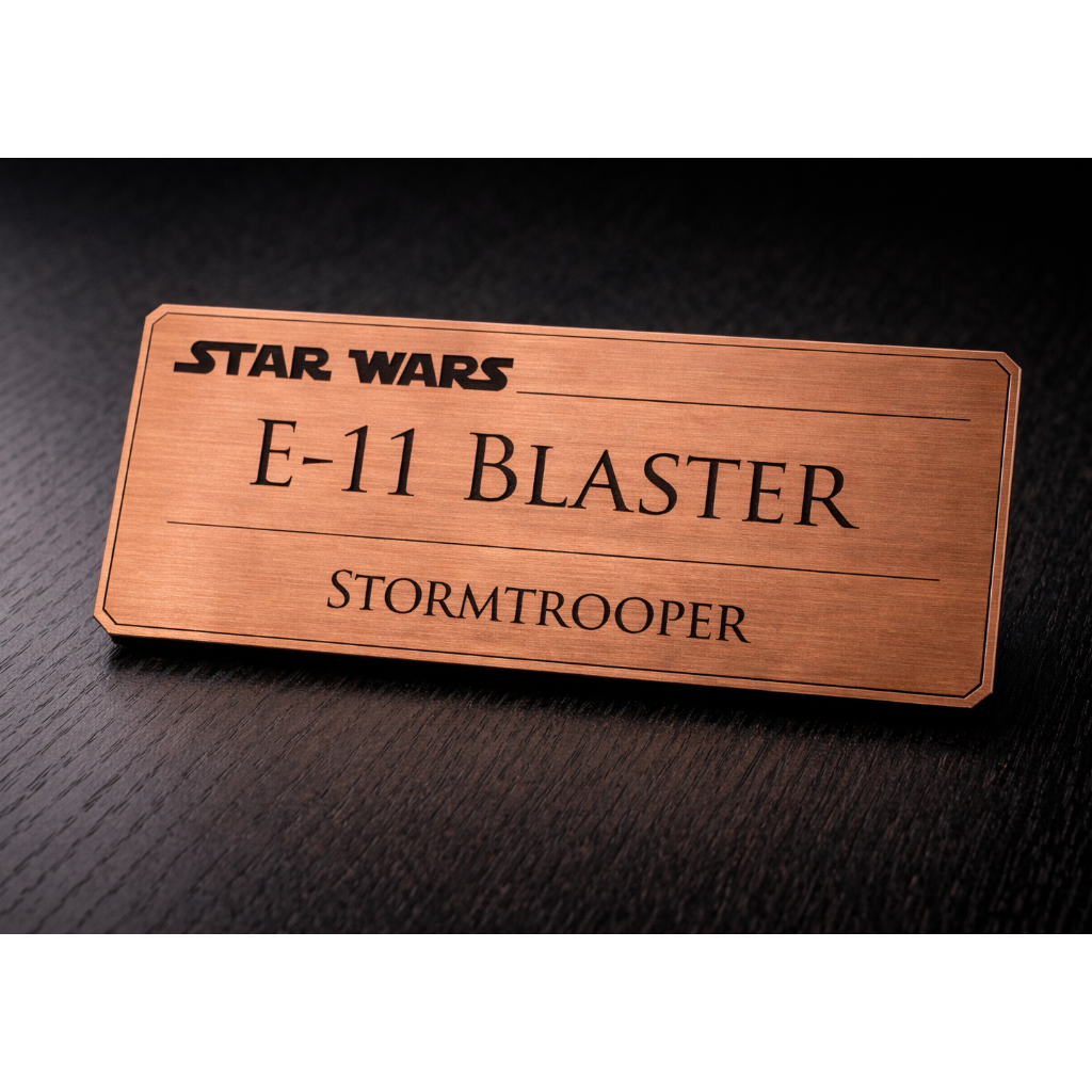 Engraved Blaster Display Nameplate — Weapon Edition — Outer Rim Props
