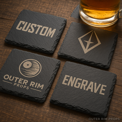 Custom laser-engraved Star Wars slate coasters, Outer Rim Props