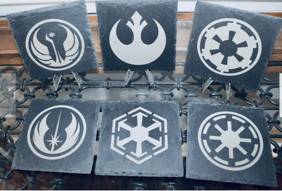 Custom slate coasters ( 46 variations) - Outer Rim Props LLC