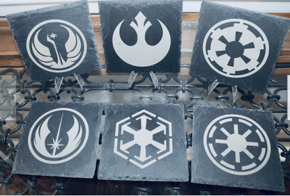 Custom slate coasters ( 46 variations) - Outer Rim Props LLC