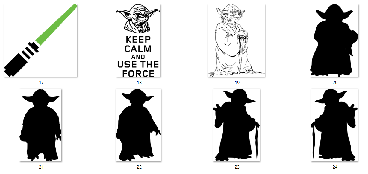 Set of Yoda-themed decals with various poses and a 'Keep Calm and Use the Force' quote.