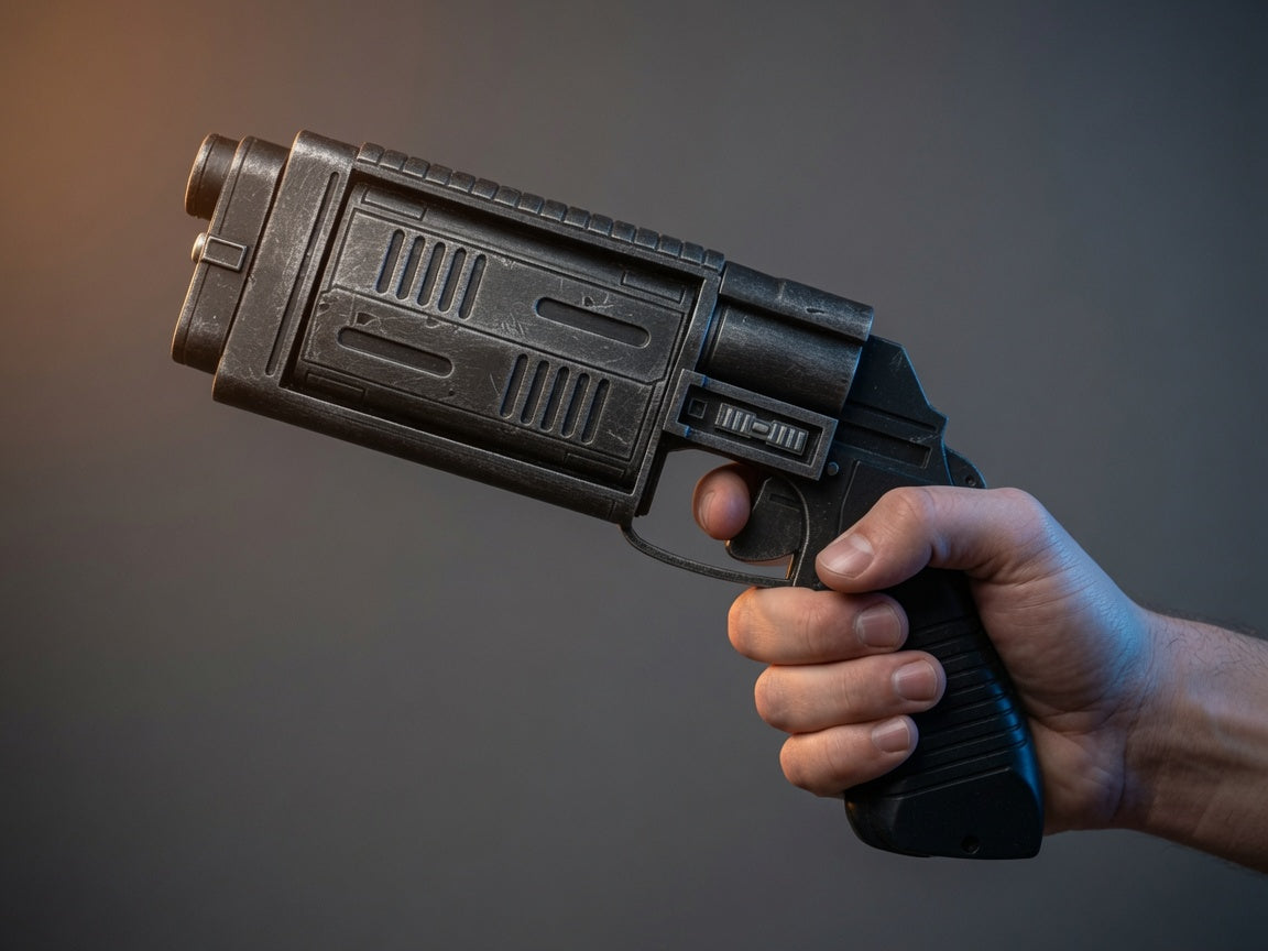 Cassian Andor Bryar Blaster on Display – Collector Setting, Outer Rim Props