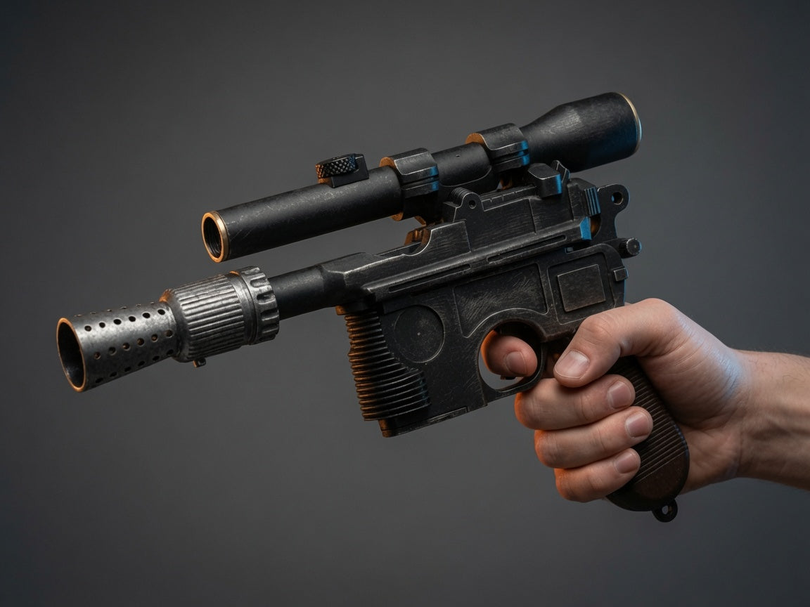 DL-44 Blaster Scope and Muzzle Shroud Close-Up – Screen-Accurate Resin Prop