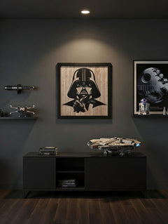Darth Vader silhouette framed wall art, laser-cut wood, Outer Rim Props