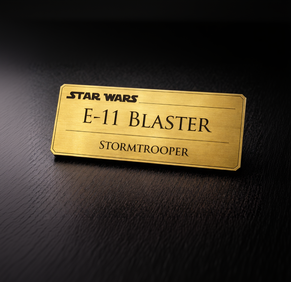 Engraved Blaster Display Nameplate — Weapon Edition — Outer Rim Props