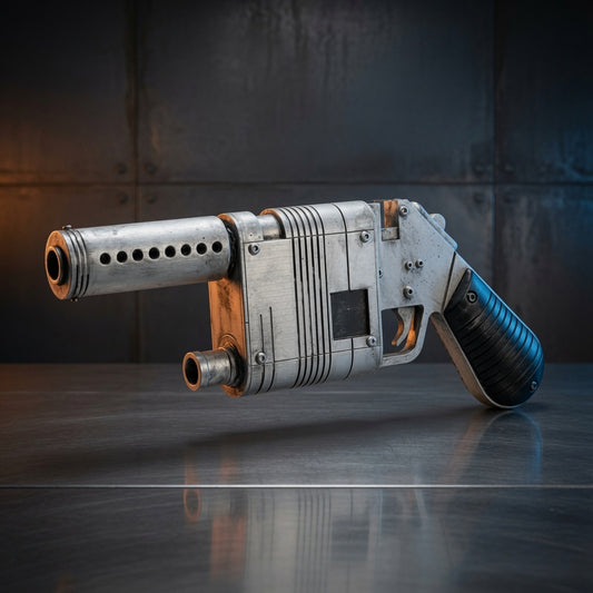 Rey NN-14 blaster pistol replica, weathered smuggler finish, Outer Rim Props