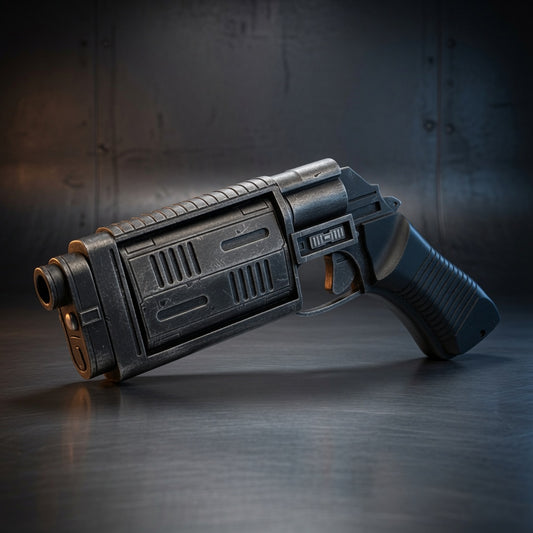 Cassian Andor Bryar MW-20 blaster pistol replica, weathered Rebel finish, Outer Rim Props