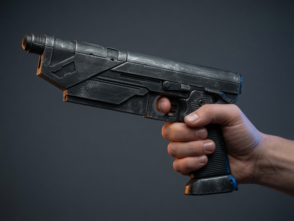 Bo-Katan WESTAR-35 blaster replica detail view, Outer Rim Props