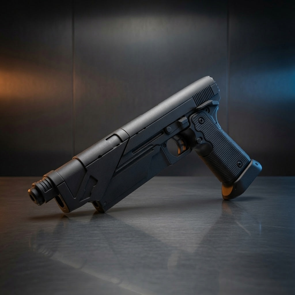 Bo-Katan WESTAR-35 blaster replica three-quarter angle, Outer Rim Props