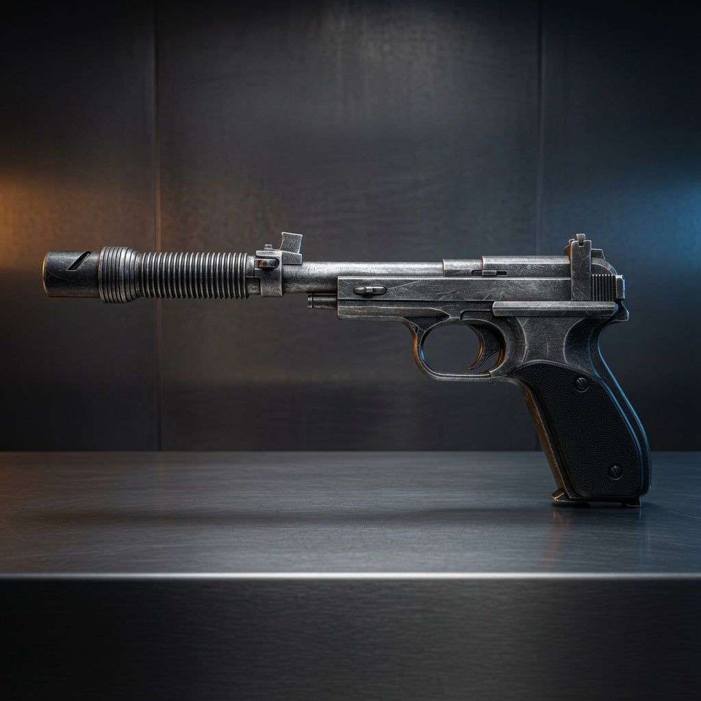 Leia Defender Blaster on Display – Collector Setting, Outer Rim Props