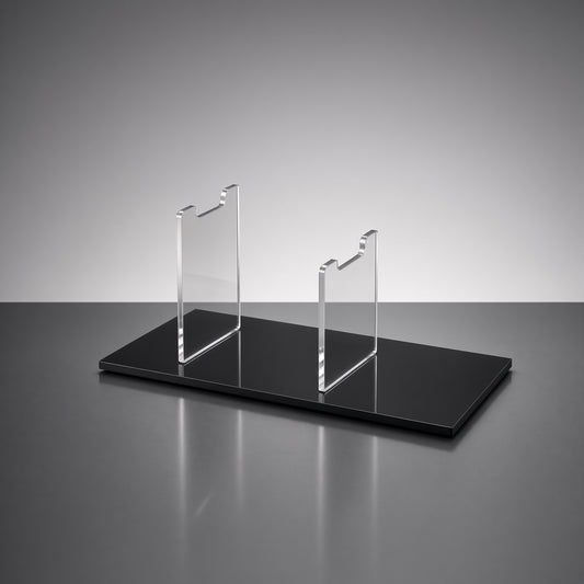 SE-14R blaster replica on a clear acrylic display stand with black base